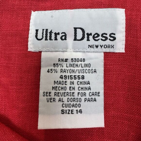 Vintage Ultra Womens Embroidered Linen Blend Sheath Dress Size 14 Red Sailboat - Picture 7 of 11